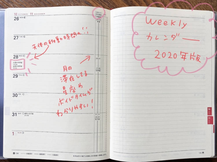 石井ゆかり　星ダイアリー2020 ウィークリーカレンダー